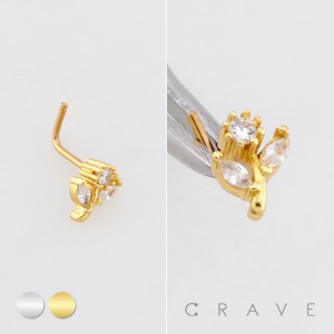 FLOWER MULTI CZ MARQUISE LEAF POLISH 316L SURGICAL STEEL L-SHAPE NOSE BOX